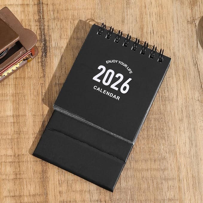 Mini Desk Calendar 2026 - Use January 2026 to June 2027, Small Standing Desk Calendars with Stickers for Home Office School, 250gsm Thick Paper (Mini Black)