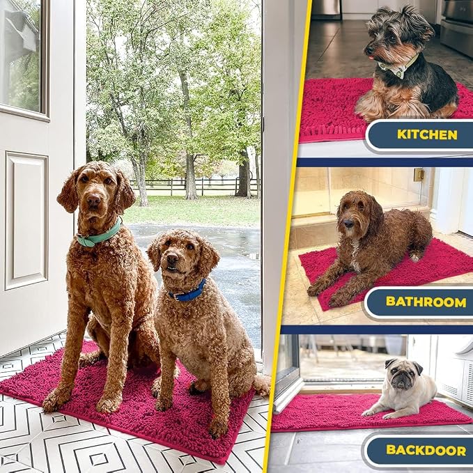 Muddy Mat® | Super Absorbent Door Mat Indoor, Microfiber Quick Dry Chenille Entryway Rug, Non-Slip Front Door Mat, Indoor Mats for Entryway, Machine Washable Pet Rug, Hot Pink 19" x 30"