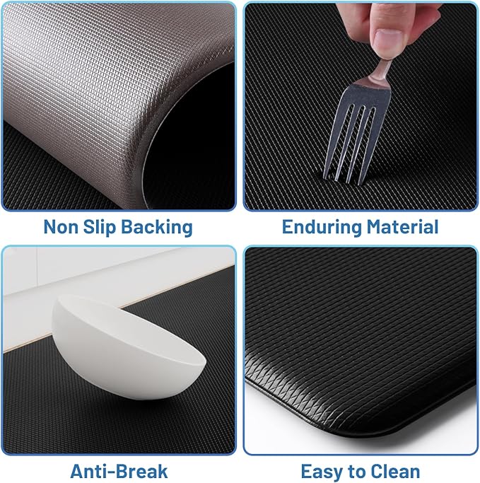 StepLively Kitchen Mat, 2 PCS Kitchen Rugs, Cushioned Kitchen Mats for Floor, Anti Fatigue Kitchen Rug Set, Non-Slip Standing Mat for Kitchen, Office, Sink, 17.3"x30"+17.3"x47", Black