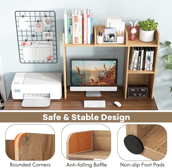 Tangkula Desktop Bookshelf, Countertop Storage Hutch with 5 Shelves for Computer Desk, 3-Tier Display Rack, Multipurpose Wood Storage Organizer for Dorm Office Home
