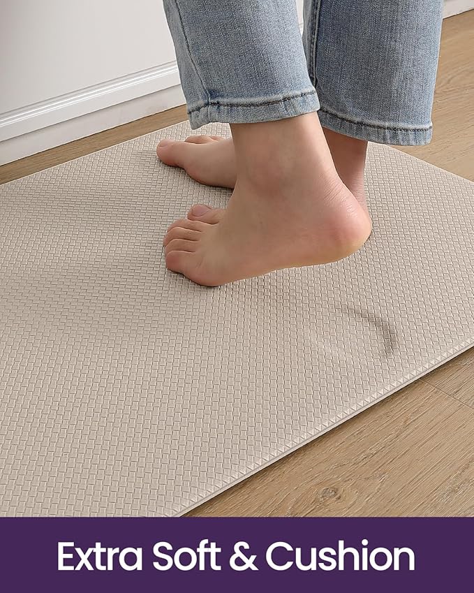 DEXI Kitchen Floor Mats Cushioned Anti Fatigue, 23x59, Large Wide Standing Runner Rug Waterproof, Comfort Memory Foam Padded for Front Sink Laundry, Beige