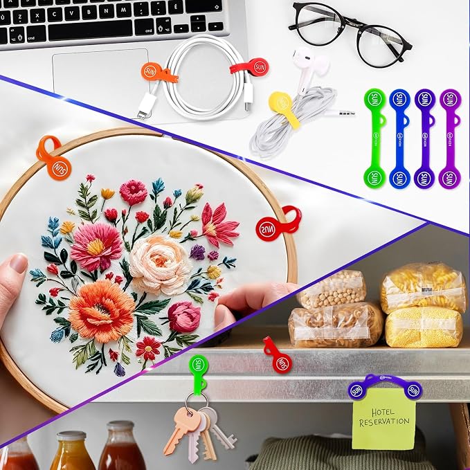 Cable Cord Organizer Magnetic Cord Organizers Twist Ties Magnet Clips Cord Wrap Keeper For Charging Cord Headphone Cord Holder Silicone Cable Strap Appliance Fridge Bookmark Whiteboard Keychain 14PACK