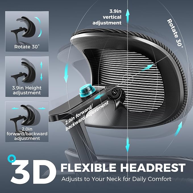 Ergonomic Office Chair with Footrest, Big and Tall Home Desk Chair | 3D Adjustable Armrests, 3D Flexible Headrest, Comfortable & High Density Sponge Cushion, 135° Recline, Lumbar Support, Black