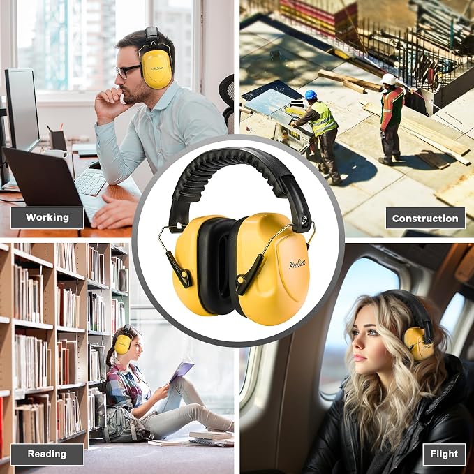 ProCase NRR 28dB Noise Reduction Ear Muffs, Foldable Adjustable Passive Noise Cancelling Headphones for Adults Kids Autism, Hearing Protection for Shooting, Construction, Mowing, Studying -Yellow