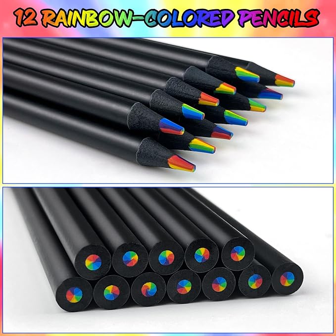 Back to School Supplies - 12 Rainbow Colored Pencils - Easter Games Crafts for Kids,Art Supplies Drawing Kit for Teen Girl Gift Trendy Stuff | Stocking Stuffers