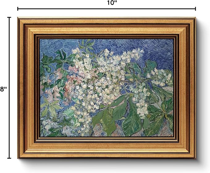 HUARCEY Gold Framed Vintage Wall Art for Living Room, Flowers Painting Canvas Prints Shelf Decor for Kitchen, Van Gogh Bedroom Wall Art, Christmas Gifts for Friends or Family ( Chestnut Branches 8"x10" )