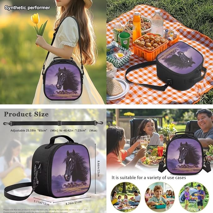 4 Pcs Western Horse Backpack Set - Elementary School Backpacks for Boys Girls with Lunch Box - 17 Inch Purple Bookbag for Kids Ages 6-10 Back to School - Lightweight & Portable