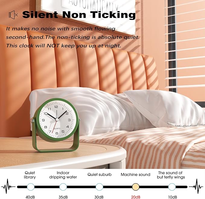 AYRELY® 3.5" Small Analog Travel Alarm Clock, Battery Operated Desk Clock | Cute Table Clock with Light, Adjustable Angle, Bedside, Bedrooms, Kids' Rooms and Living Room Decor (Dark Green)