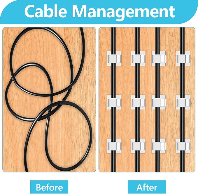 100PCS Cable Clips, Abnii Adhesive Wire Clips Cord Organizer, White, Small | Strong for Christmas Lights, String Lights, Fairy Lights, Dash Cam, Wall, Desk, Outdoor Cable Staples Management Clips