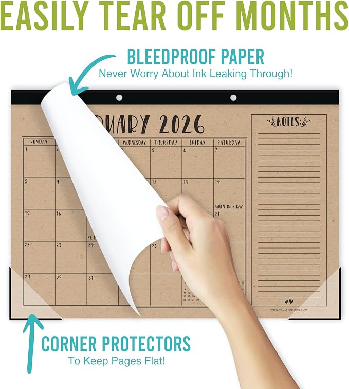 Hadley Designs Large Teacher Desk Calendar 2026-2027 - Desktop Calendar 2026, 18-Month Desk Calendars for Home, Office & Classroom, Cute Classroom Must Haves, Back to School Teacher Gifts
