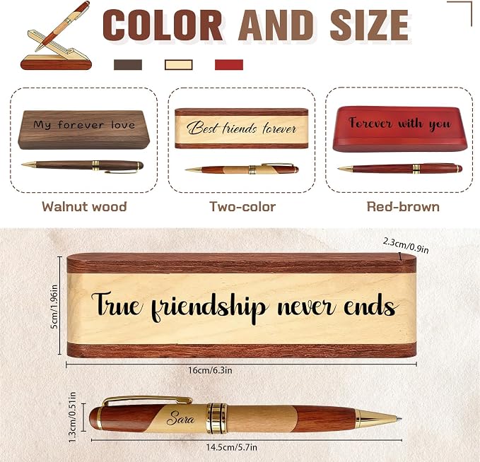Custom Wooden Ballpoint Pen Set Customized with Name Text Logo Personalized Wood Pens Set with Engravable Wood Gift Box for Men Women Boss Colleague Friend (customized pen)