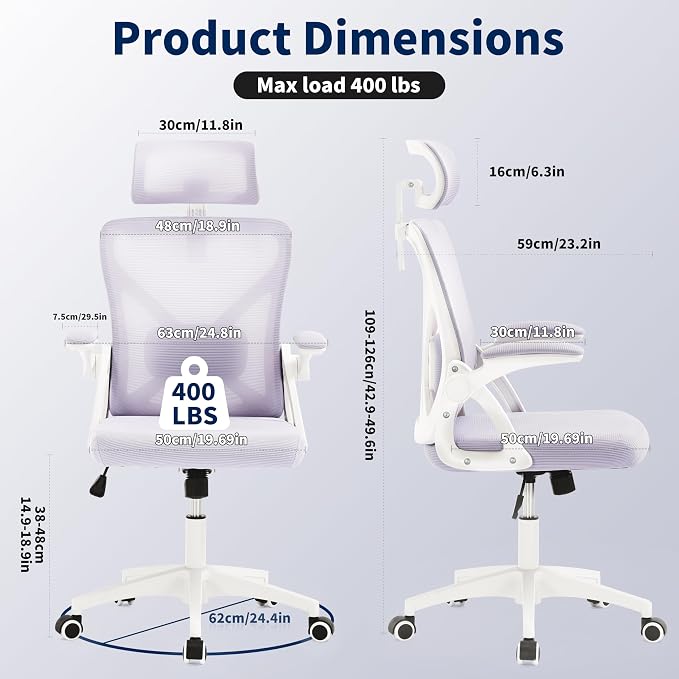 400 Lbs Mesh Ergonomic Office Chair, High Back with Lumbar & Headrest for Home Office