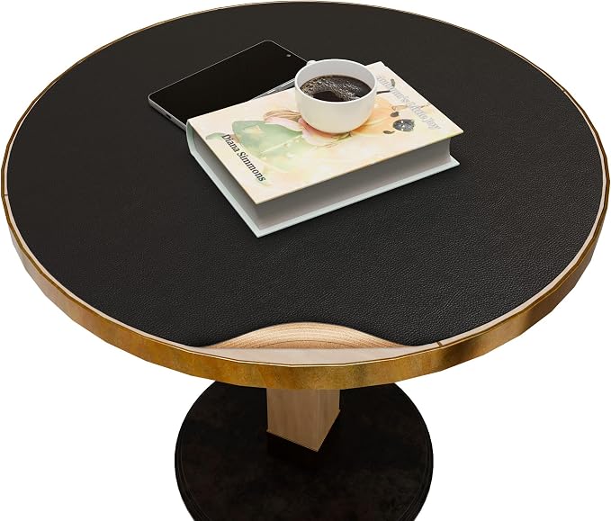 MAIDERN 18 Inch Round Cork & Leather Placemats, Cuttable Size (12-18 Inch), Trimmable Dining Table Mat, Heat Resistant/Non-Slip Table Cover for Kitchen, Office, or Restauran (Black)