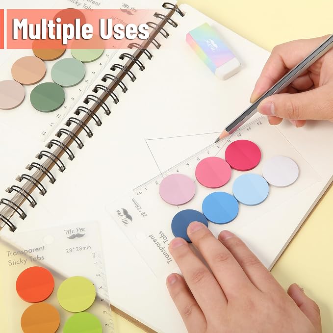 Mr. Pen- Round Transparent Sticky Notes, 1.1” Diameter, 28 Pads | 1120 Sheets, Colorful, Water-Resistant See-Through Sticky Notes Bulk & Fineliner, Smooth Writing