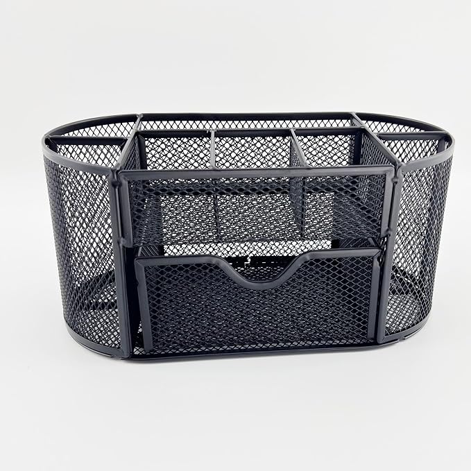 Fengtaiyuan T12, Black Metal Wire Mesh Pencil Holder for Desk, Pencil Cup for Office, Pen Holder for School, Desktop Organizer, Office Storage Box (T12)