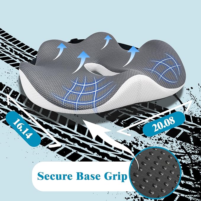 X-Large Truck Seat Cushion for Truck Drivers, Memory Foam Support | Seat Cushion for Long Driving & Sitting, Tailbone Pain Relief, Ergonomic Back Support, Non-Slip Washable Cover for Cars