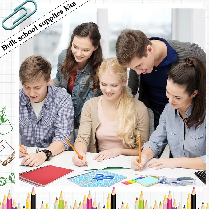 Gilprop 108 Pcs Middle High School Supplies Kit Back to School Supplies for Student 7-12 Grades Essentials Bundle Box Calculator Pencils Compass Notebook Pens(Colorful)