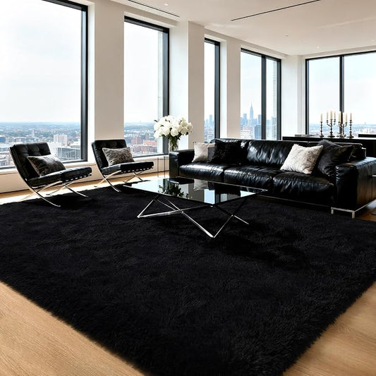 HOMORE Black Rugs for Living Room, 5x8 Area Rugs for Bedroom Fluffy Furry Rug for Kids Room, Large Shaggy Rug for Teen Boys Girls Room, Big Fuzzy Carpet for Dorm Home Decor