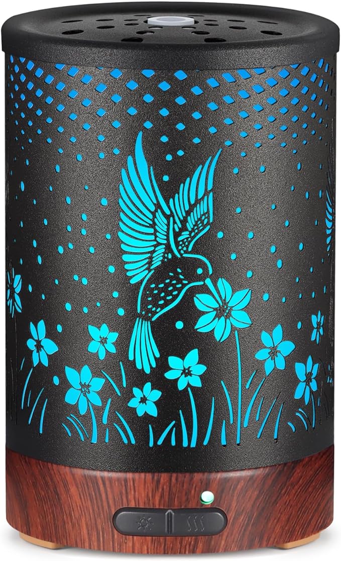 Essential Oils Diffuser,Aromatherapy Diffuser,Birthday Gifts for Women Mom Grandma,Metal Cool Mist Humidifier with 7 Colors Lights Waterless Auto Off Air Diffusers (C-Hummingbirds)