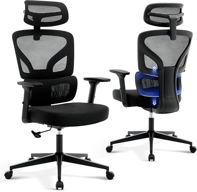 Office Chair Ergonomic Desk Chair - Home Mesh Office Desk Chair with Adjustable Lumbar Support, High-Back Computer Gaming Chair with Headrest 3D Armrests, Rolling Swivel Task Chairs for Home, Office