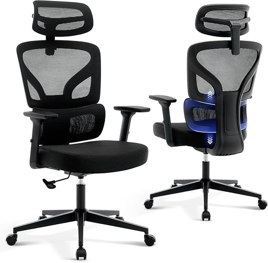 Office Chair Ergonomic Desk Chair - Home Mesh Office Desk Chair with Adjustable Lumbar Support, High-Back Computer Gaming Chair with Headrest 3D Armrests, Rolling Swivel Task Chairs for Home, Office