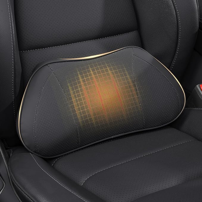 Car Lumbar Support Pillow for Driving Seat, Black, 1 Pack | Leather Memory Foam Lumbar Cushion for Lower Back Pain Relief, Universal Back Support for Driving, Home & Office Chairs