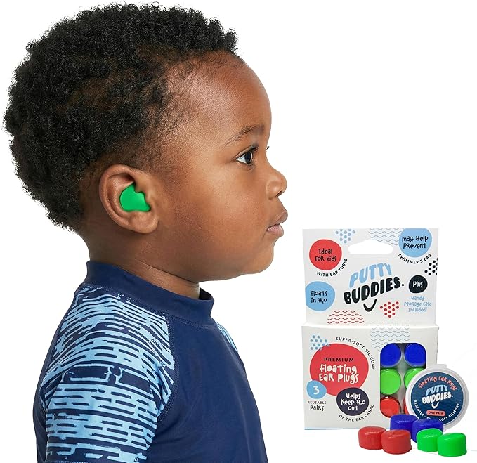 Earvolution Floating Putty Buddies Swim Earplugs - Doctor-Invented, Made in USA, Moldable Premium Silicone Plugs Help Prevent Swimmer's Ear, 3 Pair Pack - Blue/Red/Green