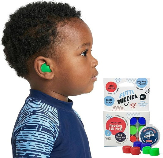 Earvolution Floating Putty Buddies Swim Earplugs - Doctor-Invented, Made in USA, Moldable Premium Silicone Plugs Help Prevent Swimmer's Ear, 3 Pair Pack - Blue/Red/Green