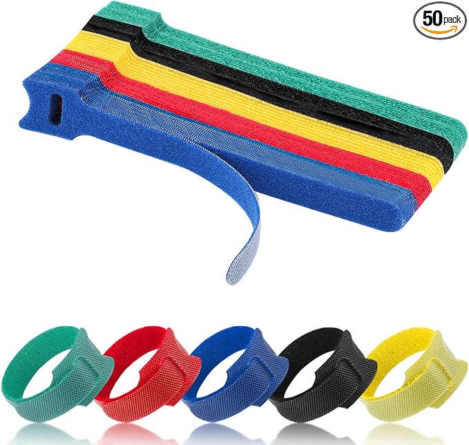 50 Pcs Reusable Cable Ties for Cords, 6 Inches Hook and Loop Adjustable Cord Straps, Reusable Zip Ties, Wire Organizers for Cords Electrical Cord Management Office Home Computer PC Cable Management
