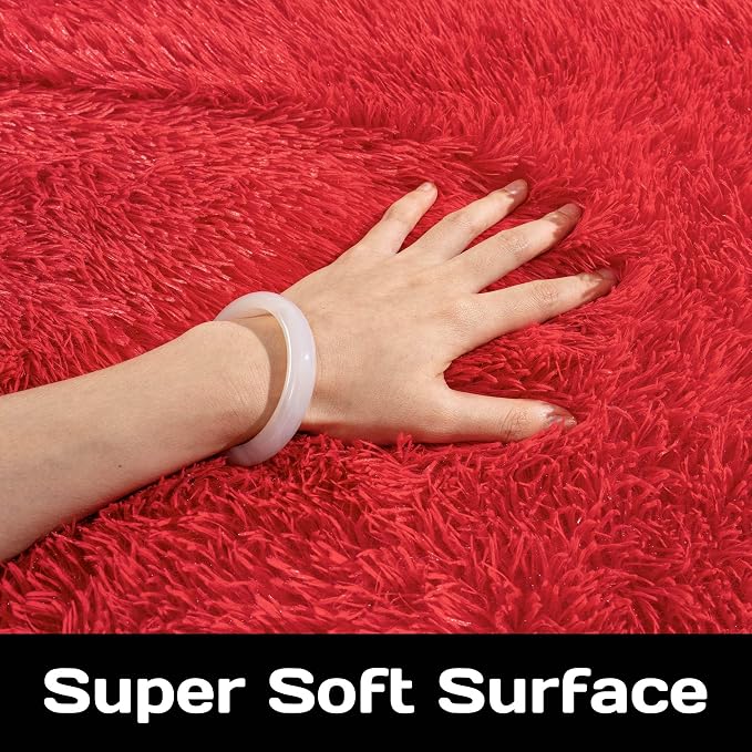 Awaytail Round Fluffy Circular Rug 8FT Red - Super Soft Shaggy Furry Carpet for Kids & Nursery