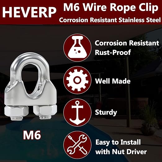 10Pcs M6 1/4 Inches Stainless Steel Wire Rope Clips Cable Clamp | Corrosion resistant,antirust,easy to install,suitable for 3/16" - 1/4" diameter wire rope or cable