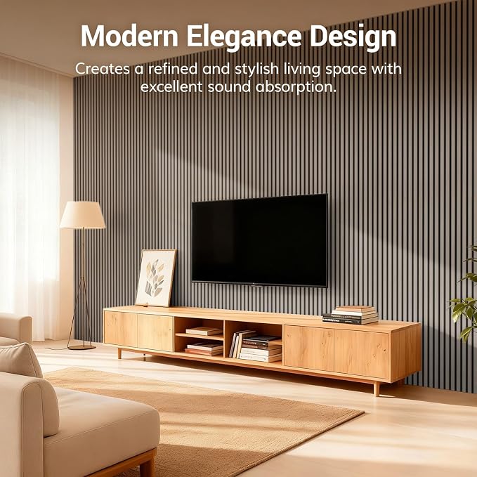 TONOR Wood Slatwall Panels, 2 Pack 47.2" x 23.6"/ 120 x60cm(15.5ft²) Acoustic Wall Panels, Wood Slat Acoustic Panels for Noise Cancelling and Wall Décor Living Room, Bedroom, Home Decor, Office, Gray