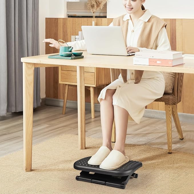 Auslar Foot Rest Under Desk at Work, Ergonomic Desk Footrest with Massage | Adjustable Foot Stool with 3 Height Position and 30-Degree Tilt Angle Adjustment, Foot and Leg Rest for Home Office, Black