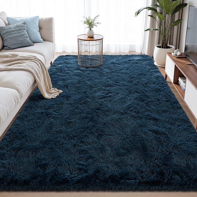 Zentavio Navy Blue Area Rugs for Living Room Boys Rugs for Bedroom 6x9 Large Shag Washable Carpet Soft Furry Fluffy Aesthetic Kids Playroom Rugs for Teen Home Decor