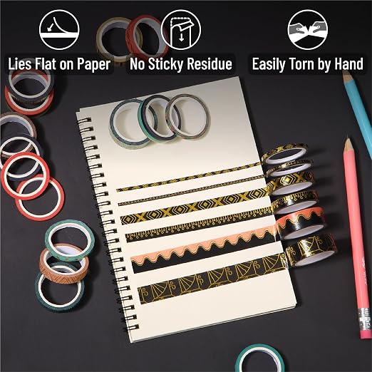 Mr. Pen- Washi Tape Set, 21 Rolls, Assorted Sizes, 5.5 Yards/Roll | Washi Tape for Scrapbook, Arts, Crafts, Journals and Planners, Ethnic Elegance Design