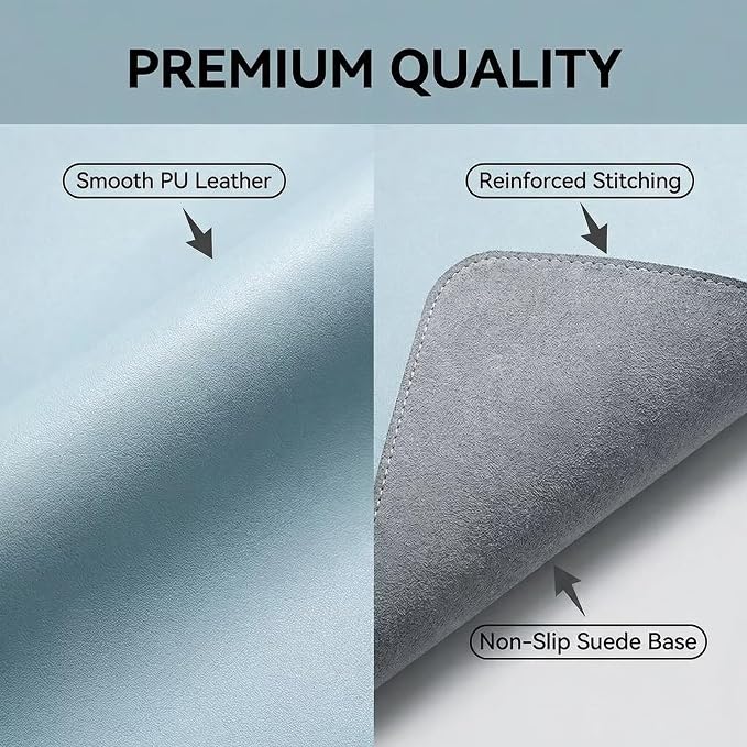 Large Desk Mat 32" x 35", PU Leather Table Pad, Non-Slip Waterproof Mouse Mat for Office, Home (Light Blue)