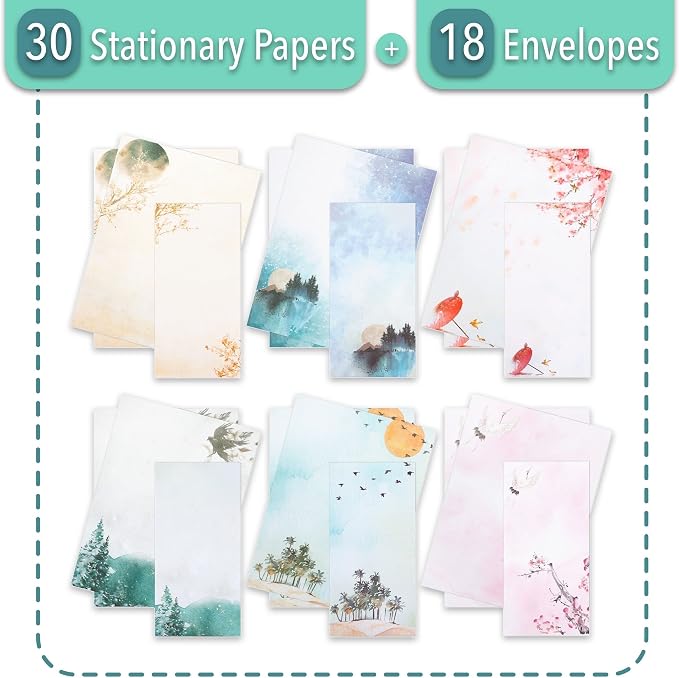 Mr. Pen- Stationery Writing Paper Set with Envelopes, 7.3" x 10" | 30 Letter Sheets & 18 Envelopes, Smooth Printable Letter Paper for Handwritten Notes, Personal Letters, Invitations