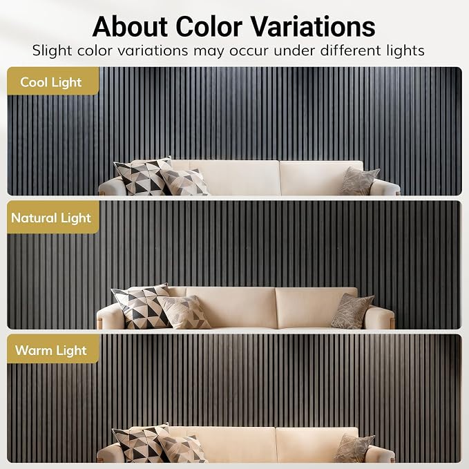 TONOR Wood Wall Panels for Interior Wall Decor, 4 Pack 47.2" x 23.6"(31ft²) Wood Slat Acoustic Panels, Soundproof Wall Panels for Noise Cancelling and Decoration, Living Room, Bedroom, Office, Black
