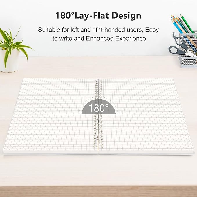 RETTACY Graph Grid Paper Notebook, 3-Pack, 160 Pages per Pack, A5 Medium Size (5.7'' × 8.3''), 100 GSM Thick Paper, Spiral-bound, Flexible Plastic Cover, for Students, Homework, Math, Engineering