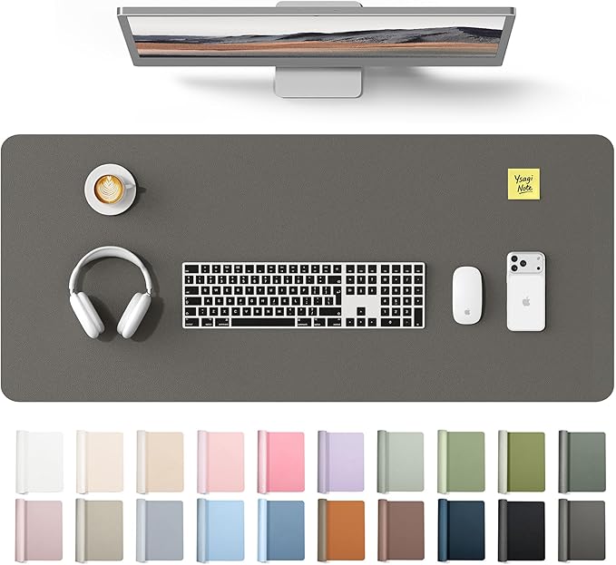 YSAGi Leather Desk Protector, Office Mat, Large Mouse Mat, Non-Slip PU Leather Blotter, Laptop Desk Mat, Waterproof Writing Pad for Office and Home(Dark Grey, 42" x 17.2")
