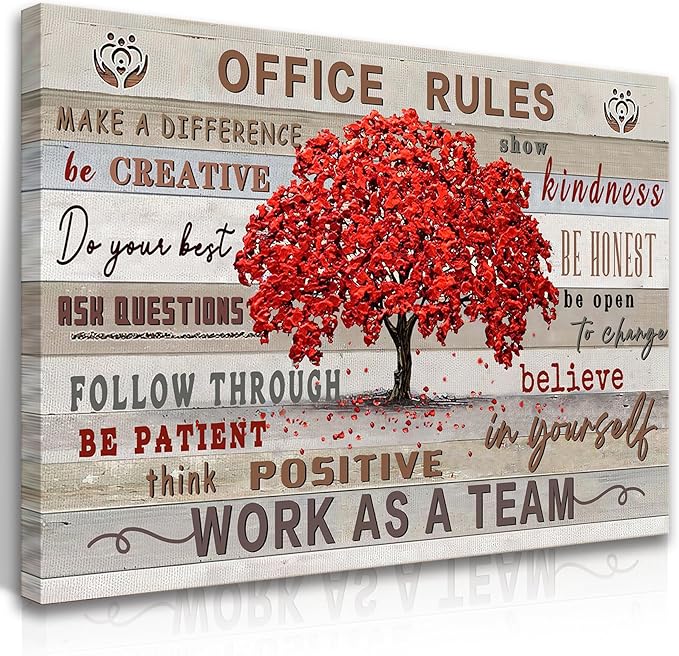 HDXUFJQ Inspirational Wall Art For Office Office Rules Canvas Wall Art Team Rules Motivation Positive Quotes Wall Decor Teamwork Painting Prints for Home Ready to hang(12"x16")