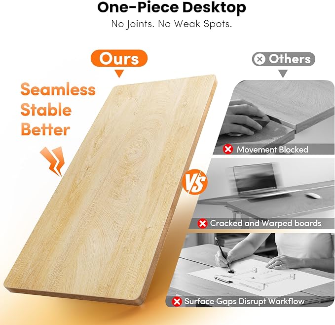 CubiCubi One-Piece Standing Desk, 48 x 24 Electric Height Adjustable Computer Desk, Sit Stand up Home Office Workstations with Whole-Piece Desktop, Maple