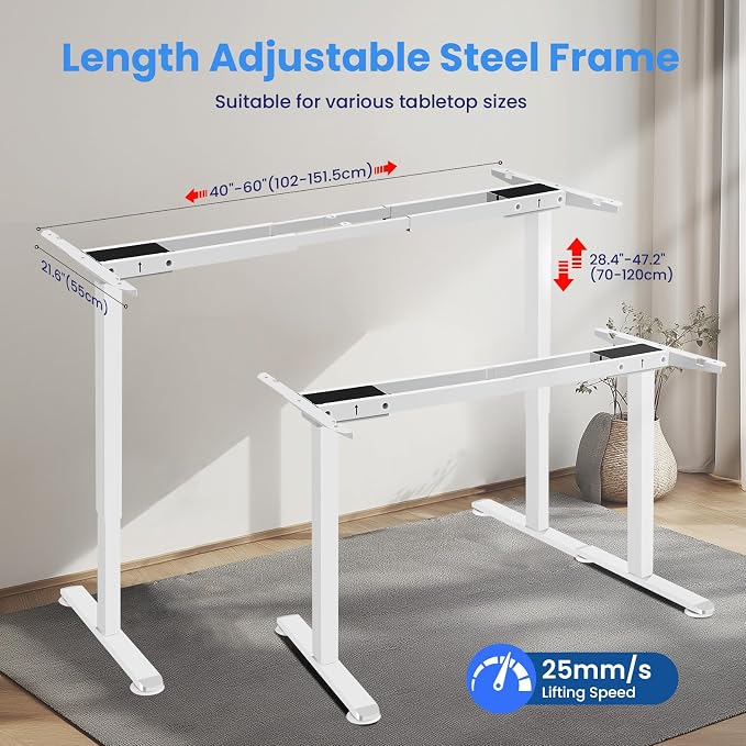 Dual Motor Electric Standing Desk Frame,Compatible Desktop Size 48″-78″ and 264 lbs Weight Capacity,Memory Controller Height Adjustable Frame,White Frame Only