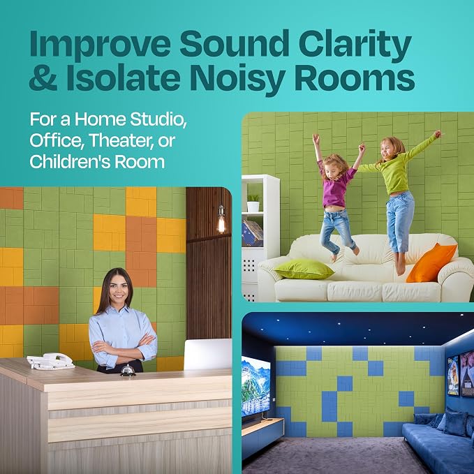 Acoustic Panels 12-Pack Soundproof Wall Panels 12"x12"x0.4" Decorative Sound Dampening for Your Home, Office, Studio, Bedroom & More with Unique GridFrame Carving [Gin Green]