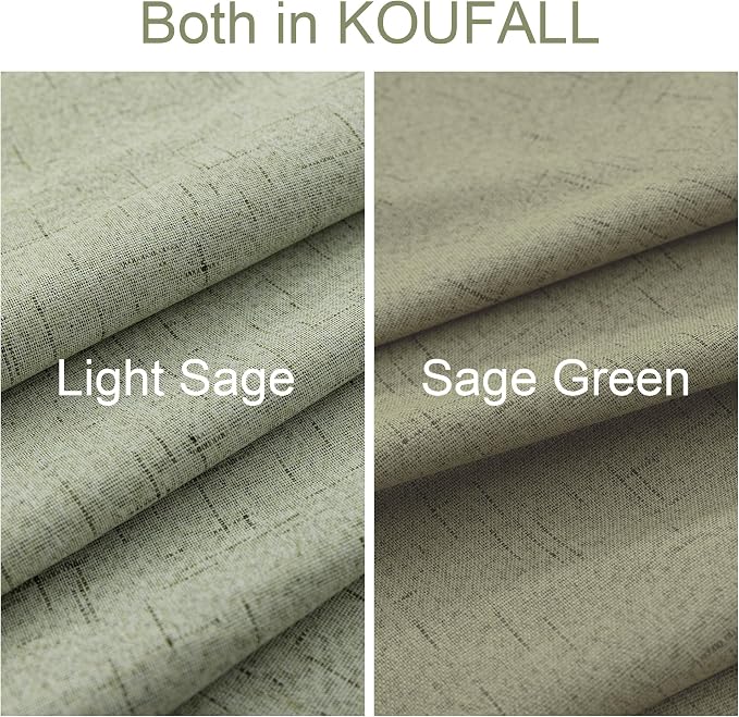 KOUFALL Farmhouse Curtains for Living Room 96 Inches Long 2 Panel,Blackout Linen Textured Sage Green Cottagecore Curtains for Bedroom Bed Room Curtain Set