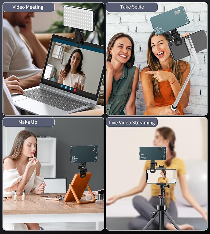Selfie Camera Phone Light with Metal Hotshoe & Clip, 135 LED CRI 96+ 2500K-9900K 4000mAh RGB Video Light for iPhone, Cameras, Selfie, Video Conference, TikTok Live Streaming, Gifts for Women & Mom
