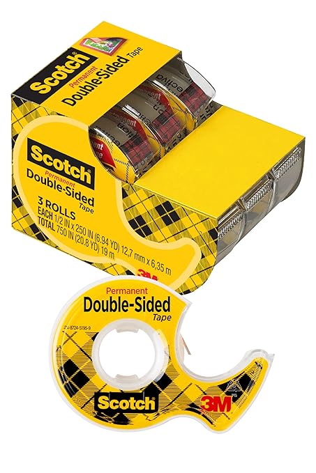 Scotch Double-Sided Tape, 1/2 in x 250 in (12.7 mm x 6.35 m), 3 Count (Pack of 12)