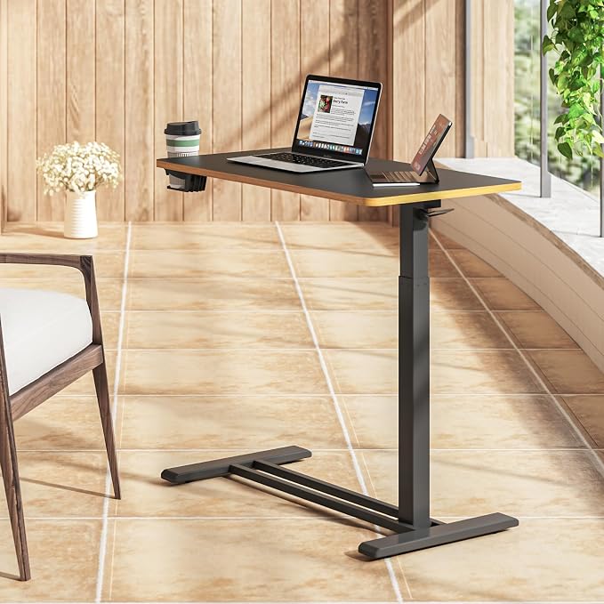 SANODESK 32'' Mobile Standing Desk with Hidden Wheels,Pneumatic Laptop Desk | Computer Cart Movable Height Adjustable Table Small Sit Stand Desk for Home Office Hospital Use,31.5" W x 17.7" D,Black Maple