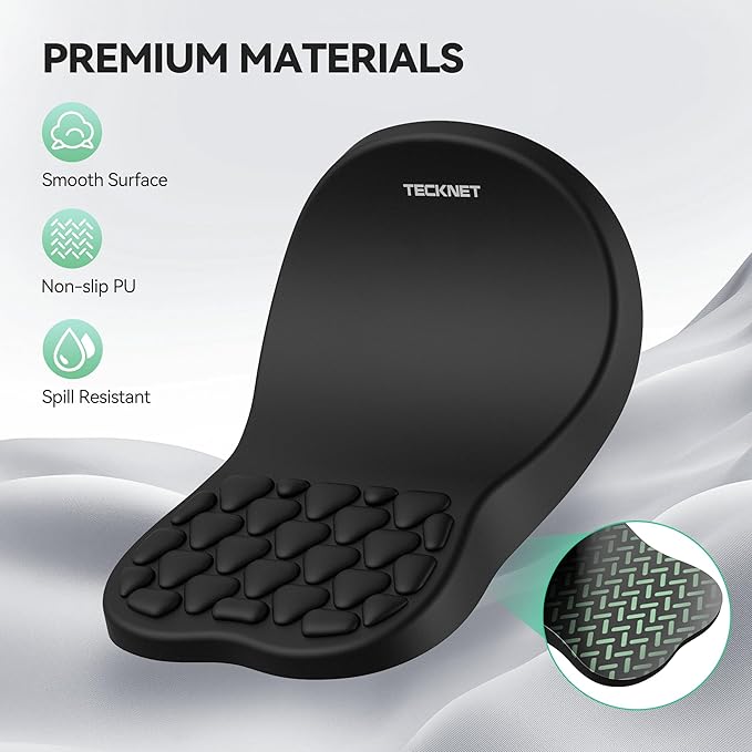 TECKNET Ergonomic Mouse Pad with Wrist Rest, Soft Mousepad with Massage Design, Memory Foam and Non-Slip PU Base for Pain Relief, Gaming Mouse Pad for Desk, Home, Office, 12x8 Inches, Black