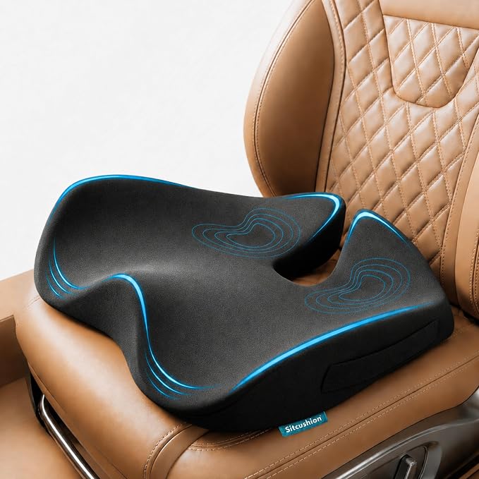 SitCushion Car Seat Cushion for Long Driving – X Large Memory Foam Seat Cushion for Sciatica & Tailbone Pain Relief, Orthopedic Coccyx Cushion with Non-Slip Bottom, Back Pillow for Car, Truck (Gray)